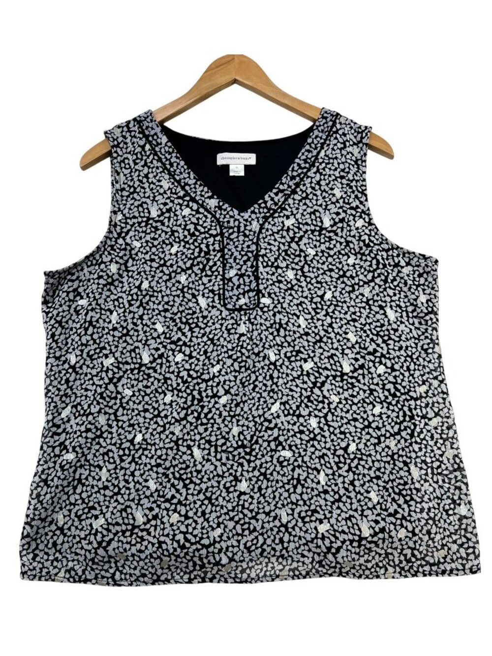Christopher & Banks Womens All-Over Print Crinkle V-Neck Tank Top Size XL Black